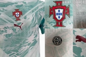 葡萄牙2026年客场球衣谍照：海蓝色主色调+V字设计 配有图案装饰